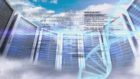 Data-server-center-on-cloudy-day-with-DNA-helix-