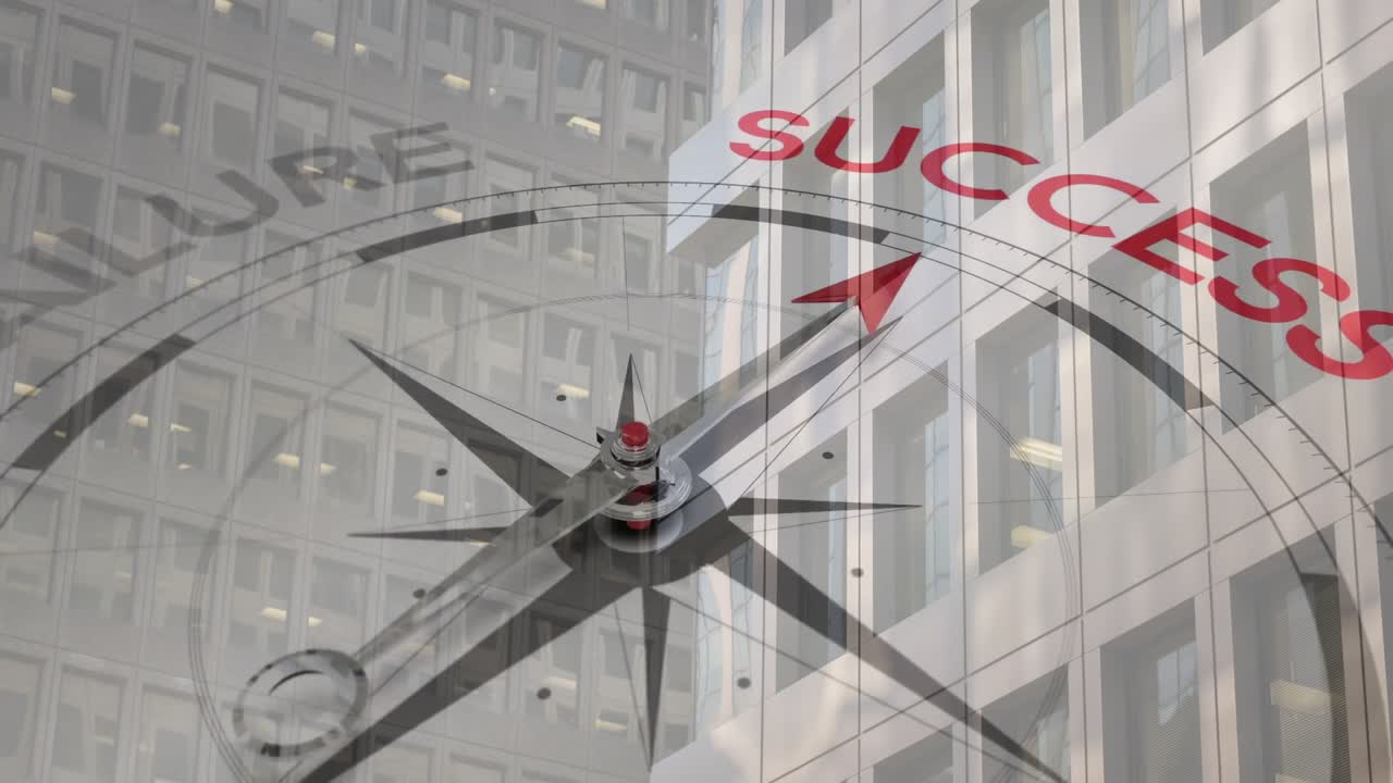 Compass pointing to success with animation over modern school building facade
