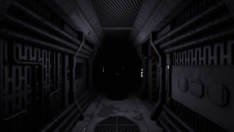 어두운 빈 우주선 복도 3d 렌더링