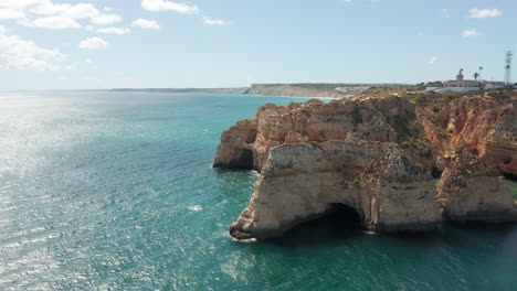 Beautiful-aerial-of-eroded-cliffs-and-a-stunning-blue-sea