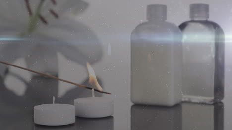 animación de polvo sobre velas y botellas