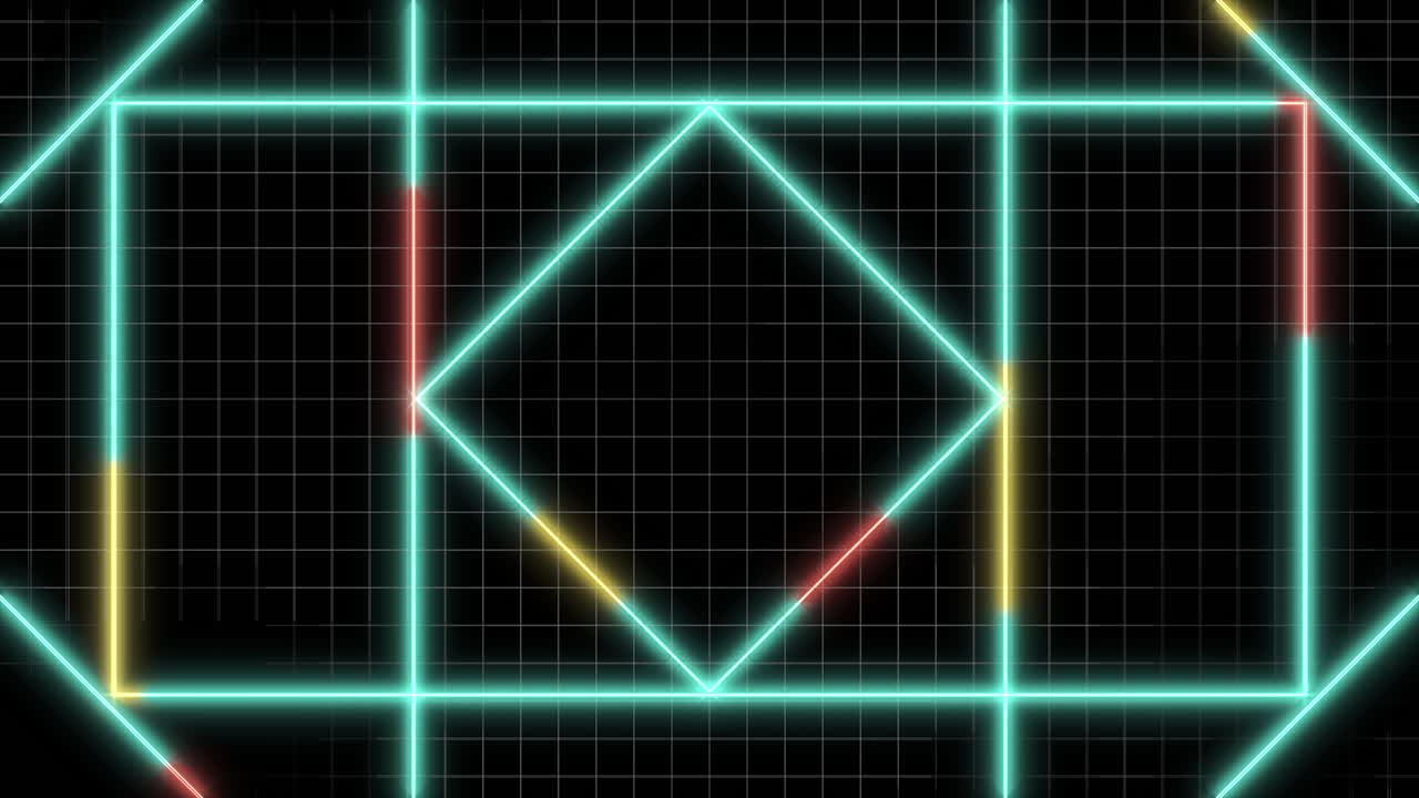 네온 선과 기하학적 모양이 있는 디지털 화면