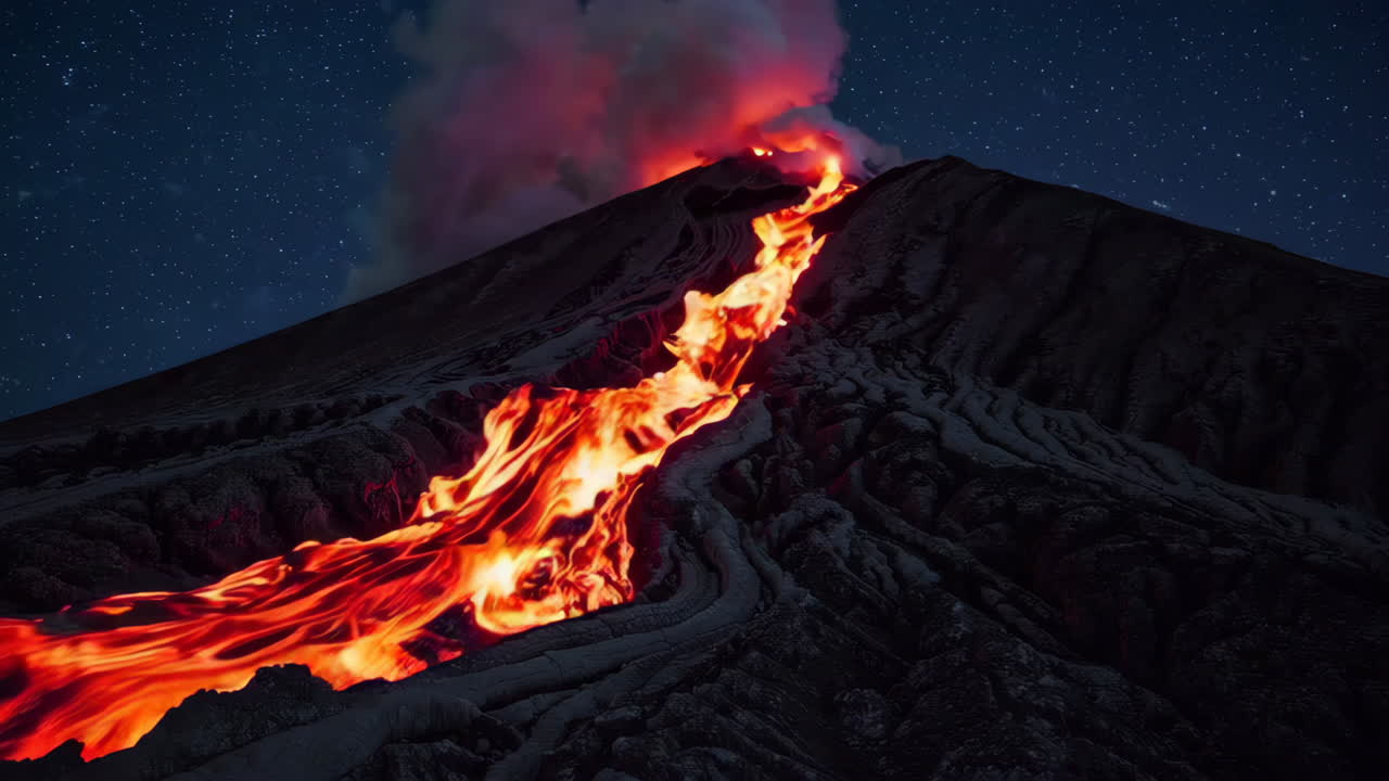밤에 화산 폭발