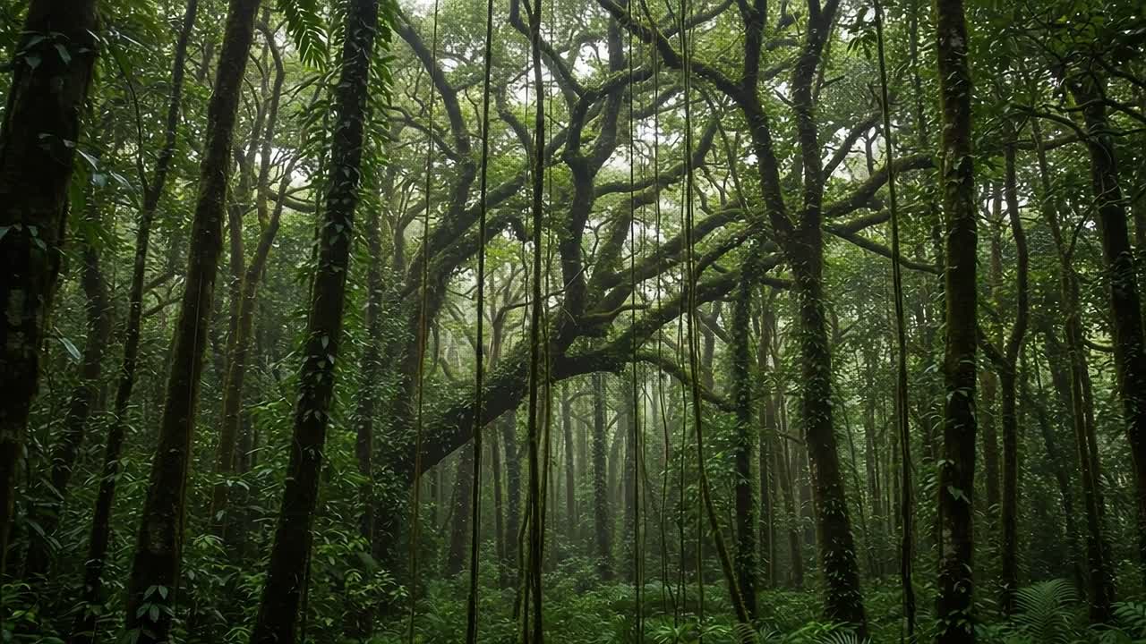A Serene Jungle Landscape Revealing Majestic Trees and Lush Greenery: The Beauty of Nature's Untouched Wilderness Captured in Breathtaking Detail