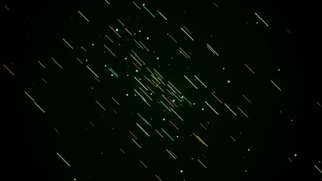 visualización abstracta de la lluvia de meteoros. animación. lluvia de meteores en el fondo estrellado del cielo negro, bucle sin costuras