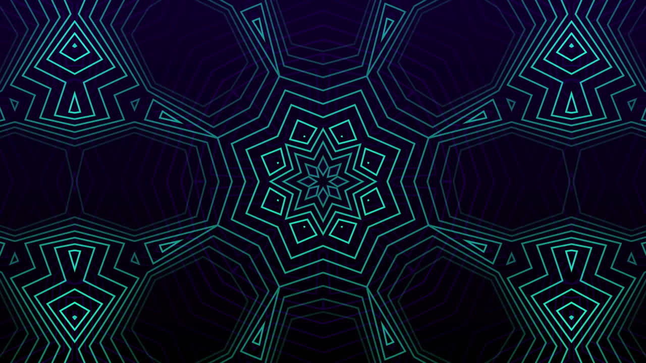 Flickering hexagons over kaleidoscope abstract green shapes