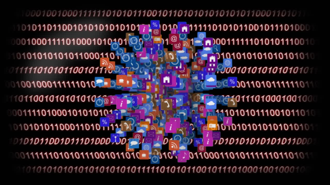 Internet icons and symbols in the shape of a sphere