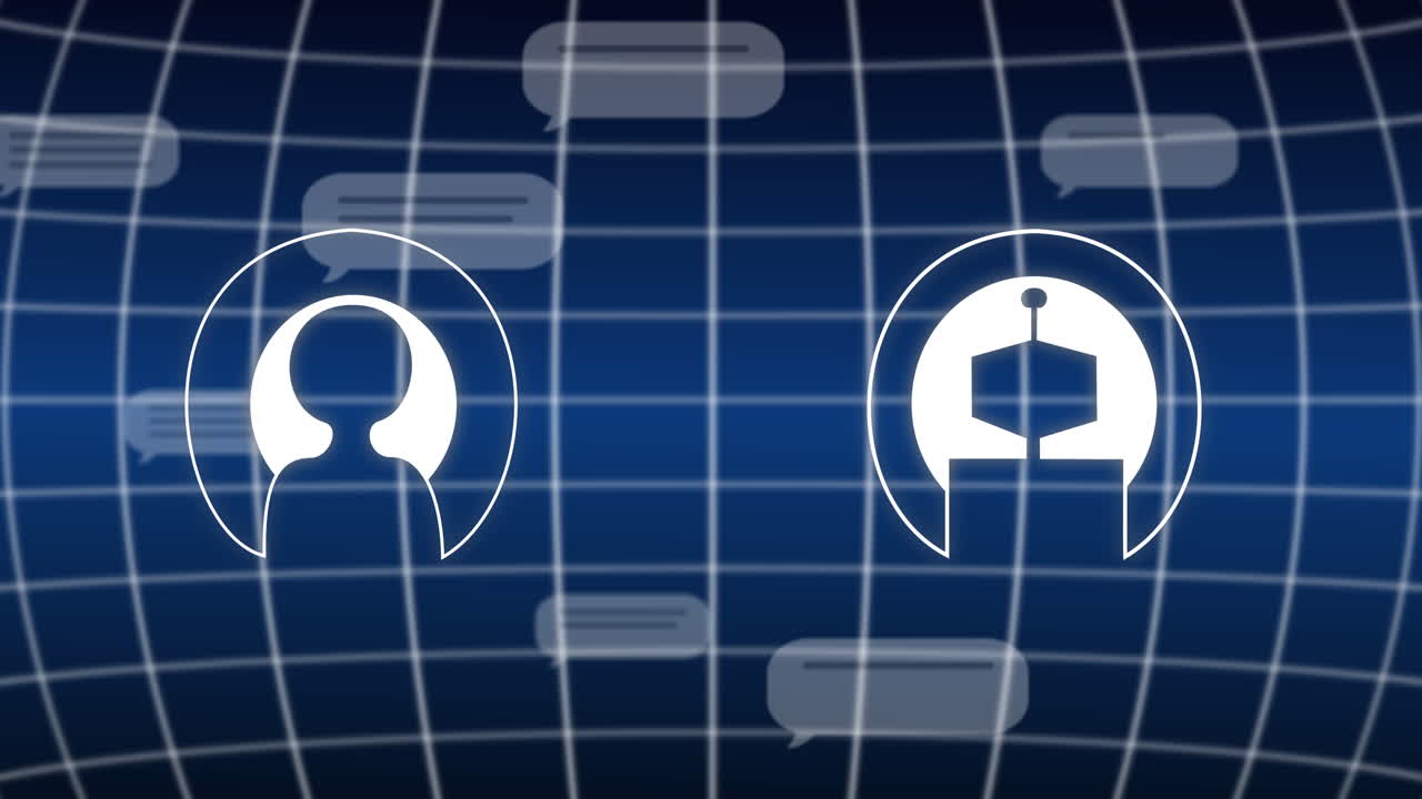 animación de iconos de ai y procesamiento de datos sobre fondo azul.