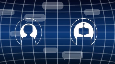 animation of ai icons and data processing over blue background