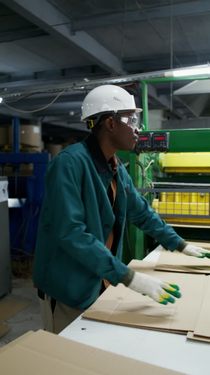 Worker Handling Cardboard Boxes in a Factory