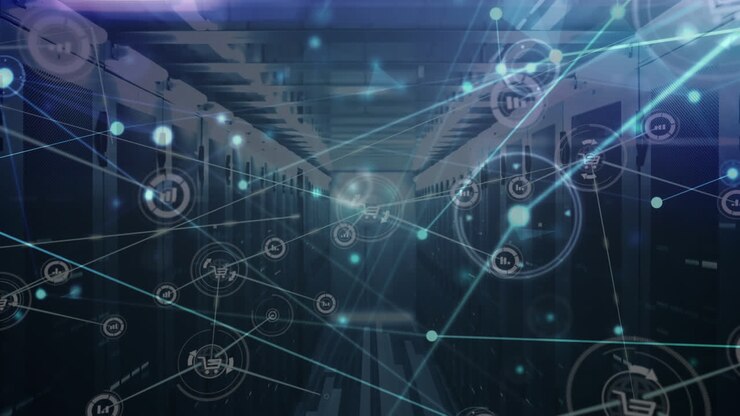 Animation of network of connections over server room