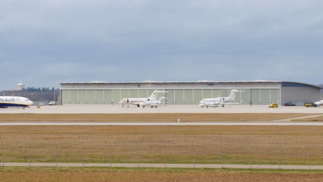 airport scene with various aircraft