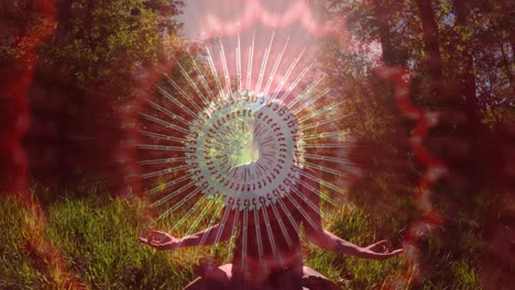 mujer meditando en el bosque