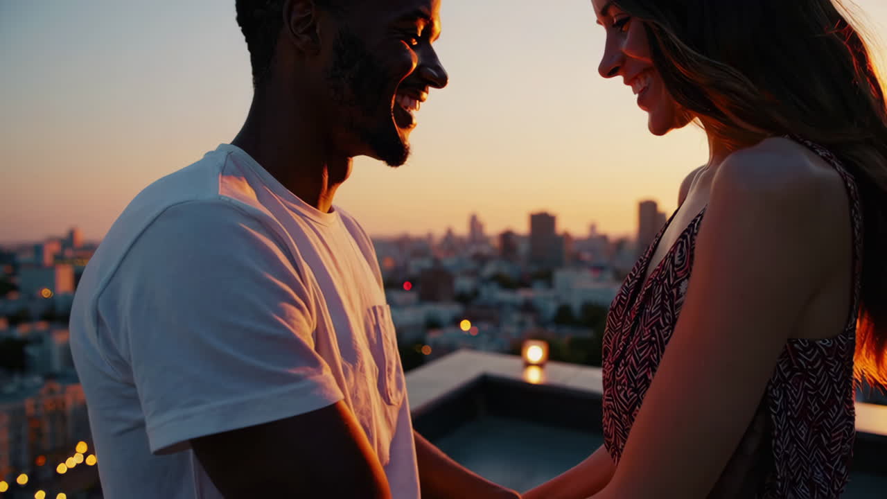 Couple Enjoying Romantic Sunset on Rooftop