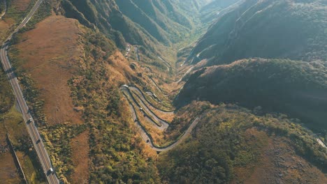 serra do rio do rastro sunrise at bom jardim da serra beautiful top down aerial view, brazil