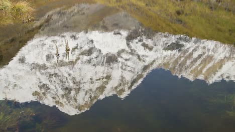 Mountains Reflecting in a Lake Close Up, High Altitude Lake Reflecting Himalayas Mountains in Calm Still Water on Popular Trekking and Hiking Route of Annapurna Circuit in Nepal