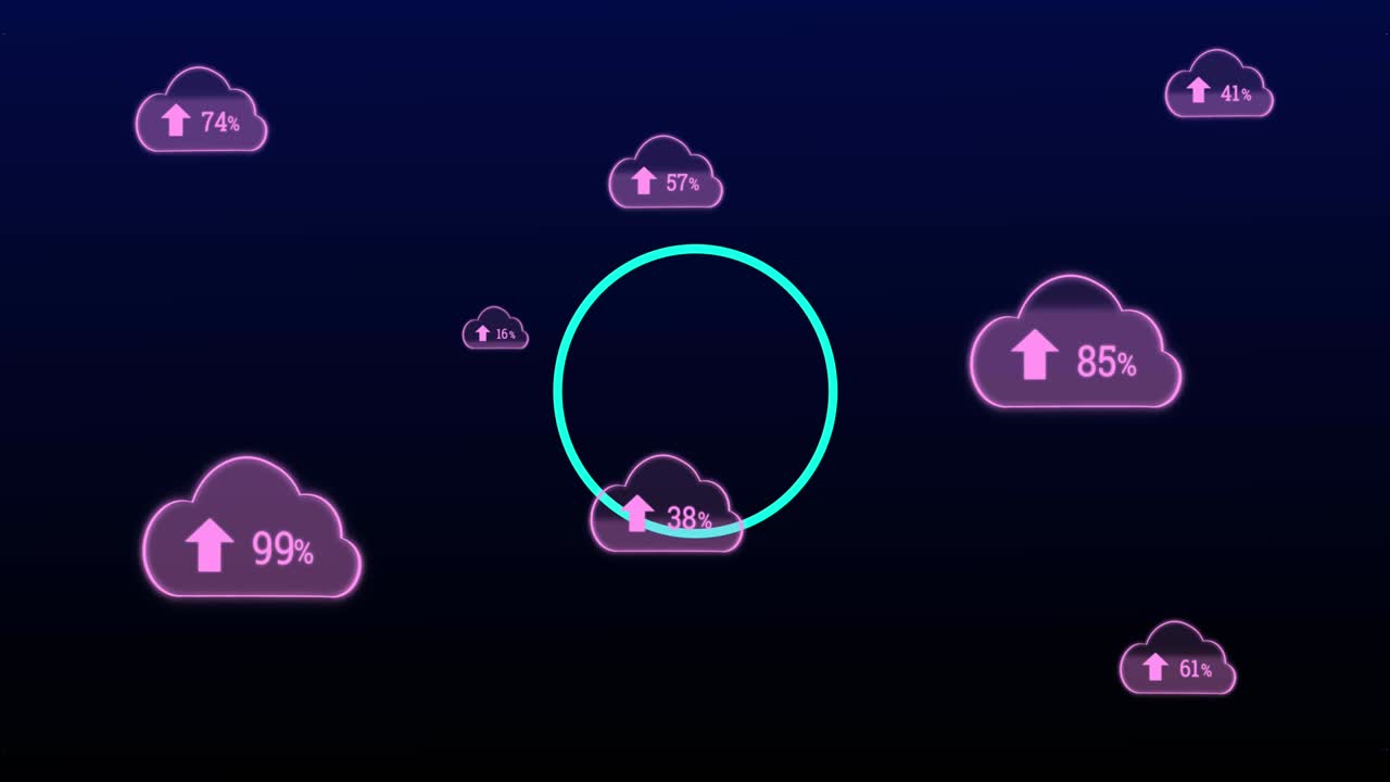 múltiples puntos que forman círculos sobre el icono de la nube contra un fondo púrpura