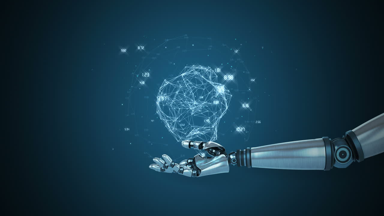 mano robótica que presenta la estructura del polígono contra un fondo azul