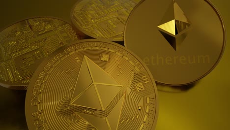bitcoin btc coin and ethereum eth coins with gold background. digital crypto coin and cryptocurrency. concept of exchange market and online trading