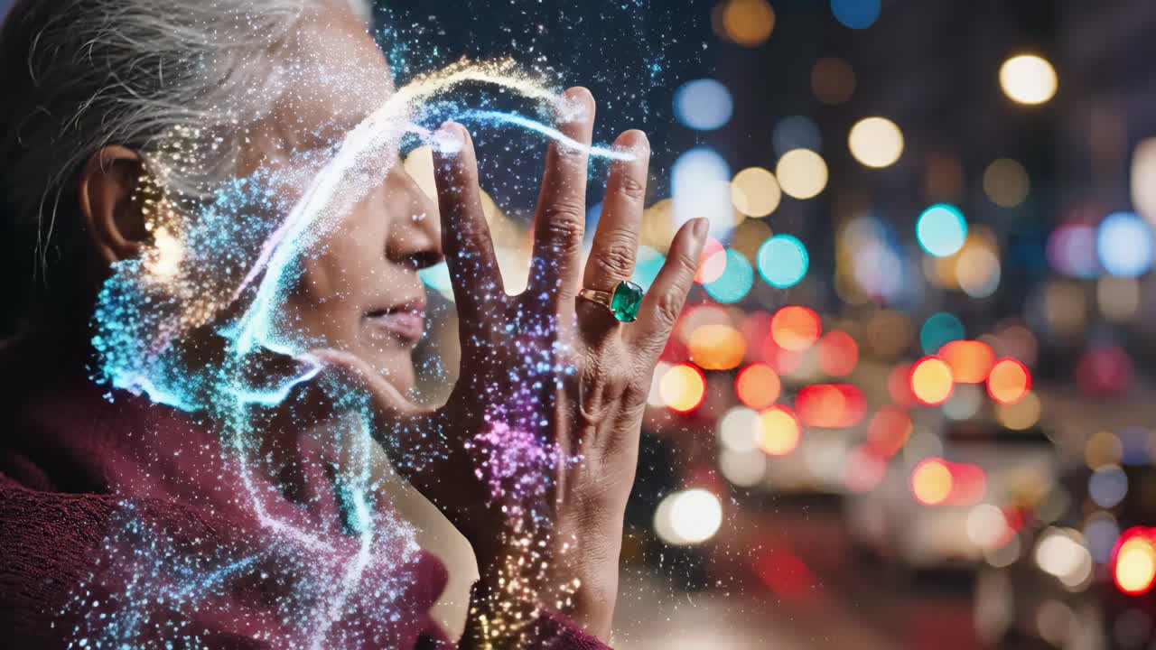 Woman with Emerald Ring at Night