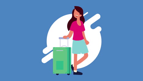 woman with suitcase travel animation