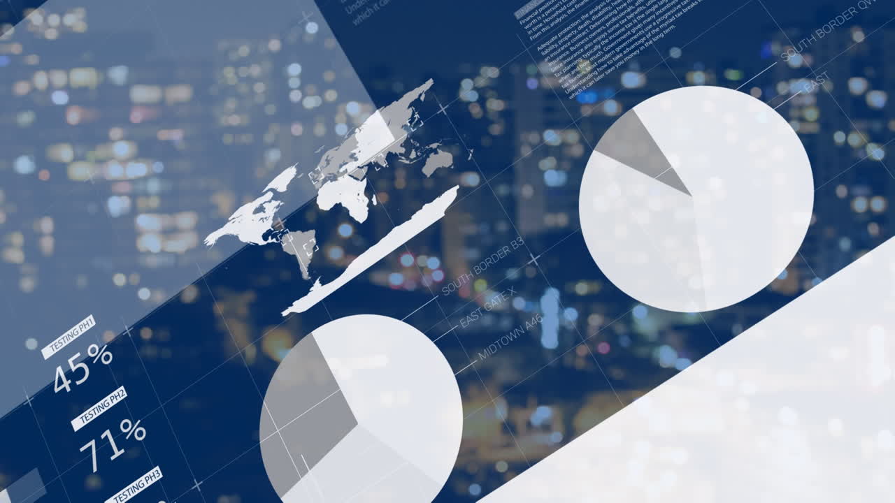 도시 풍경 위의 데이터 처리 애니메이션