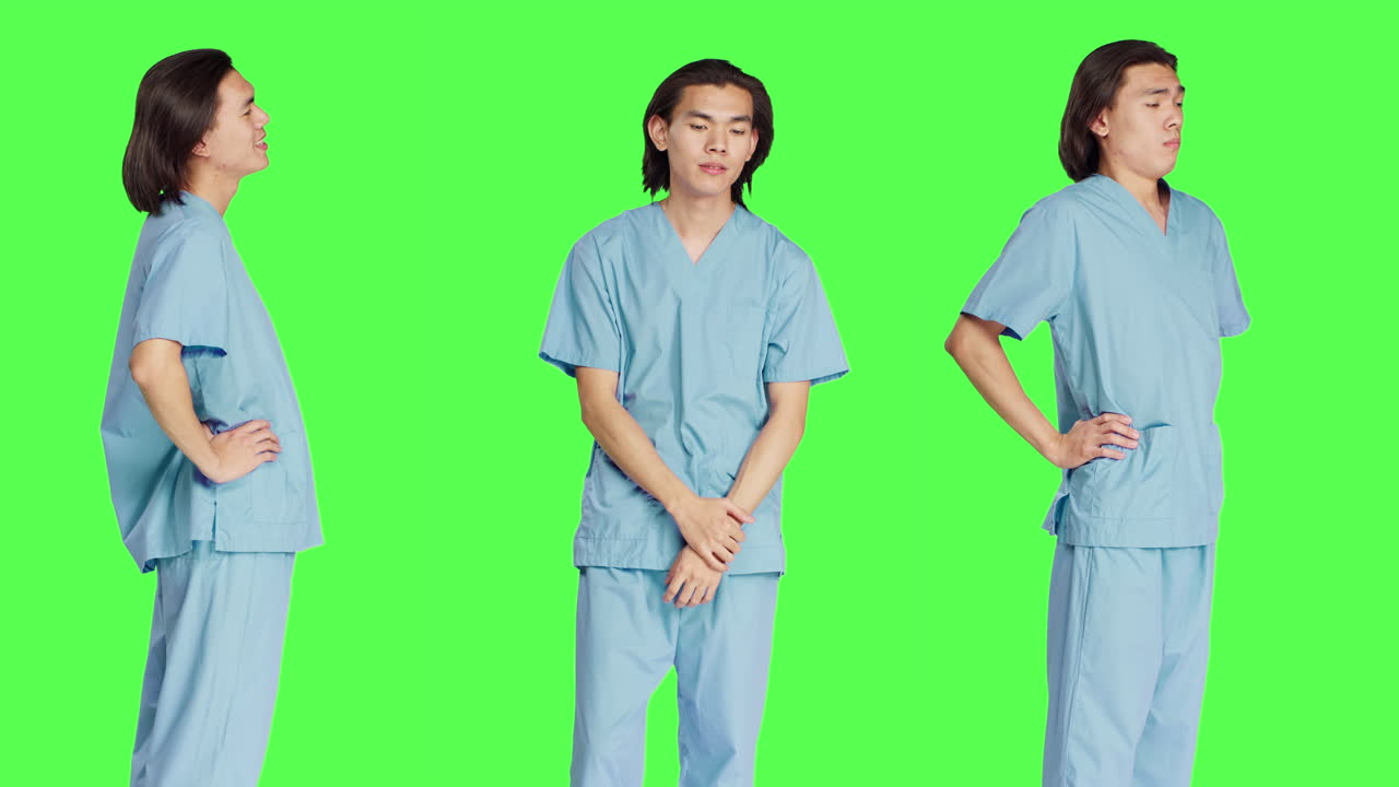 스튜디오에 있는 아시아인 의료 보좌관