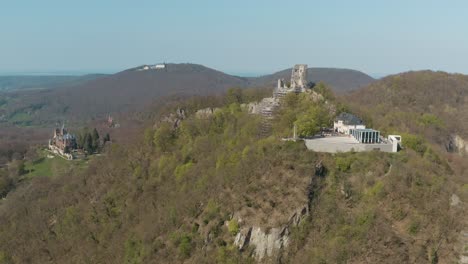 drone shot of the drachenfels with castle drachenburg siebengebirge near bonn - königswinter