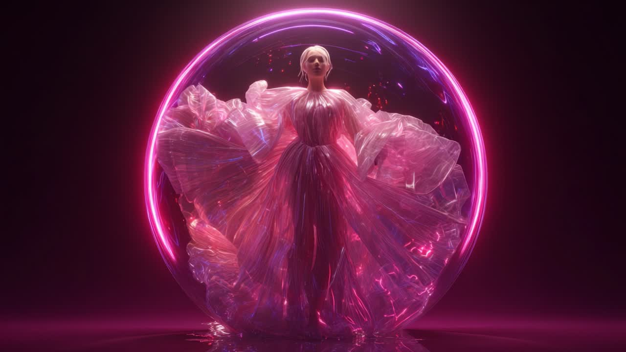 Woman in Futuristic Glowing Sphere