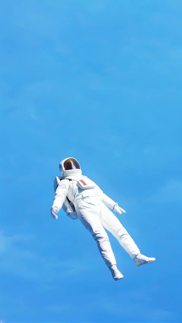 Astronaut Floating in Outer Space Against Blue Background