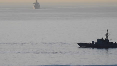 naval ship doing exercises in the bay, training navel cadets