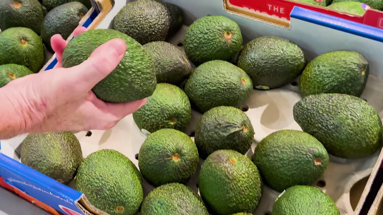 persona seleccionando aguacates por el tacto y la sensación