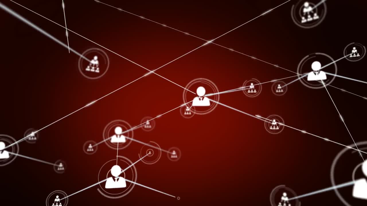 Animation of network of connections with people icons over red background
