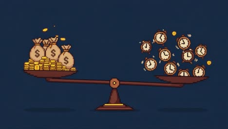 balancing wealth and time: a visual representation of the dichotomy between money and time, illustrated with symbols of currency and clocks for economic reflection