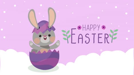 feliz letra de pascua con conejo en el huevo