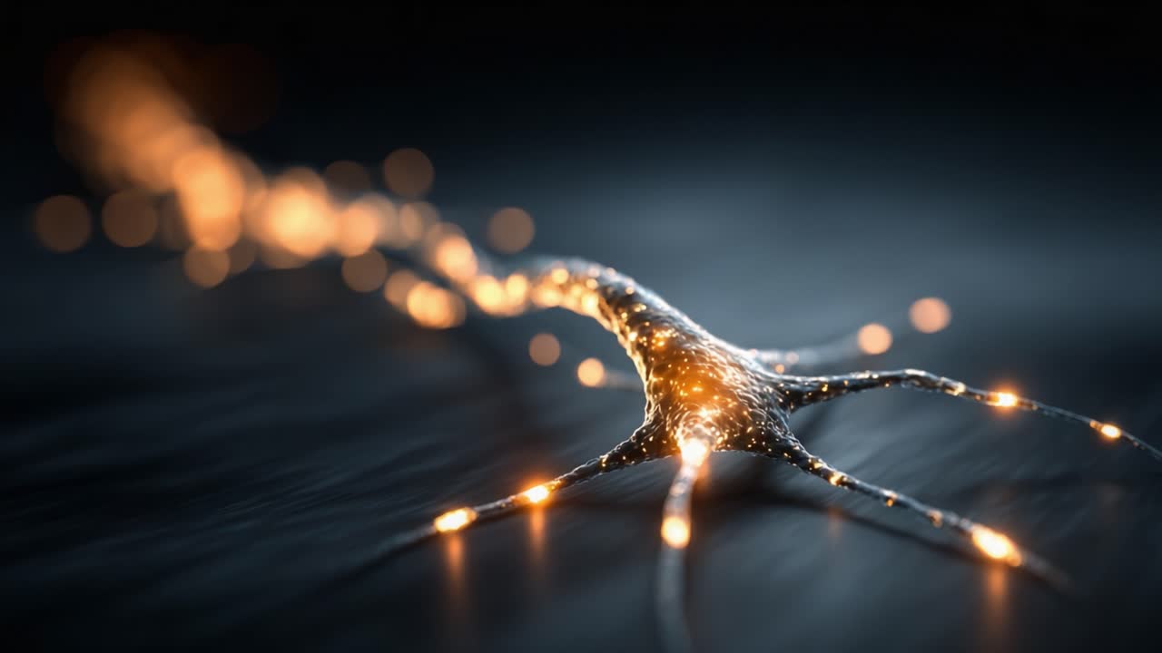 Uno sguardo affascinante alle strutture neuronali illuminate da vivaci motivi di luce, che mostra la complessità delle reti neurali e il loro legame con le funzioni biologiche.