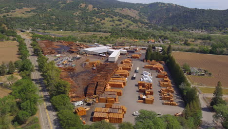 vista aérea de la industria maderera de mendocino en las exuberantes montañas de california