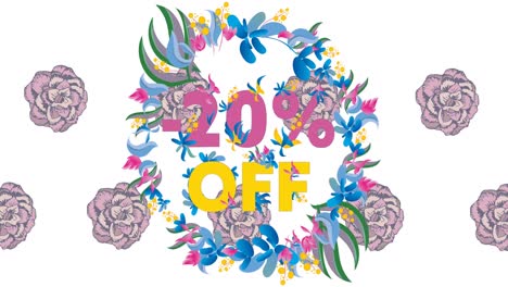 Animation-of-20-percent-off-text-over-flowers-in-background