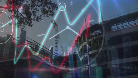 animation of financial data processing over construction site