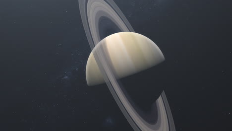 planet saturn with rings rotating with hazy sun flare and milky way galaxy background - 3d animation 4k