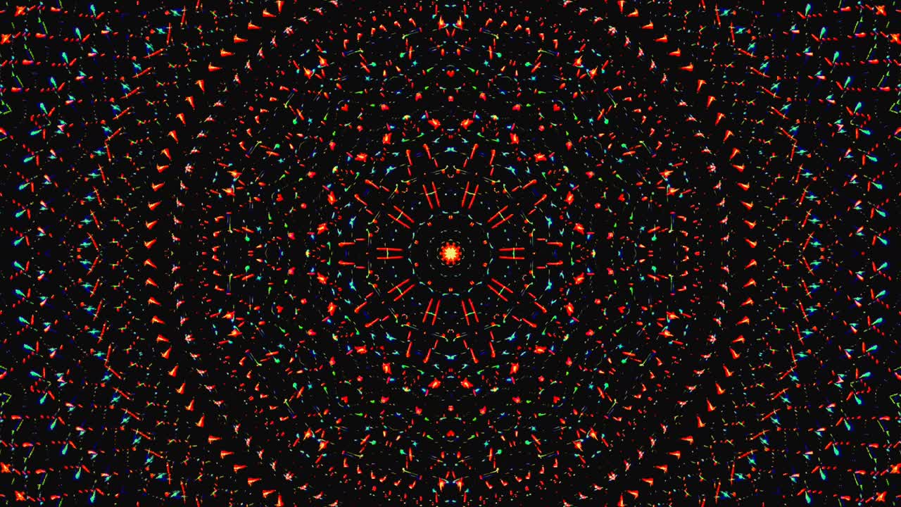 Bellissimo caleidoscopio astratto e brillante, luce colorata e scintillante con movimento fluido
