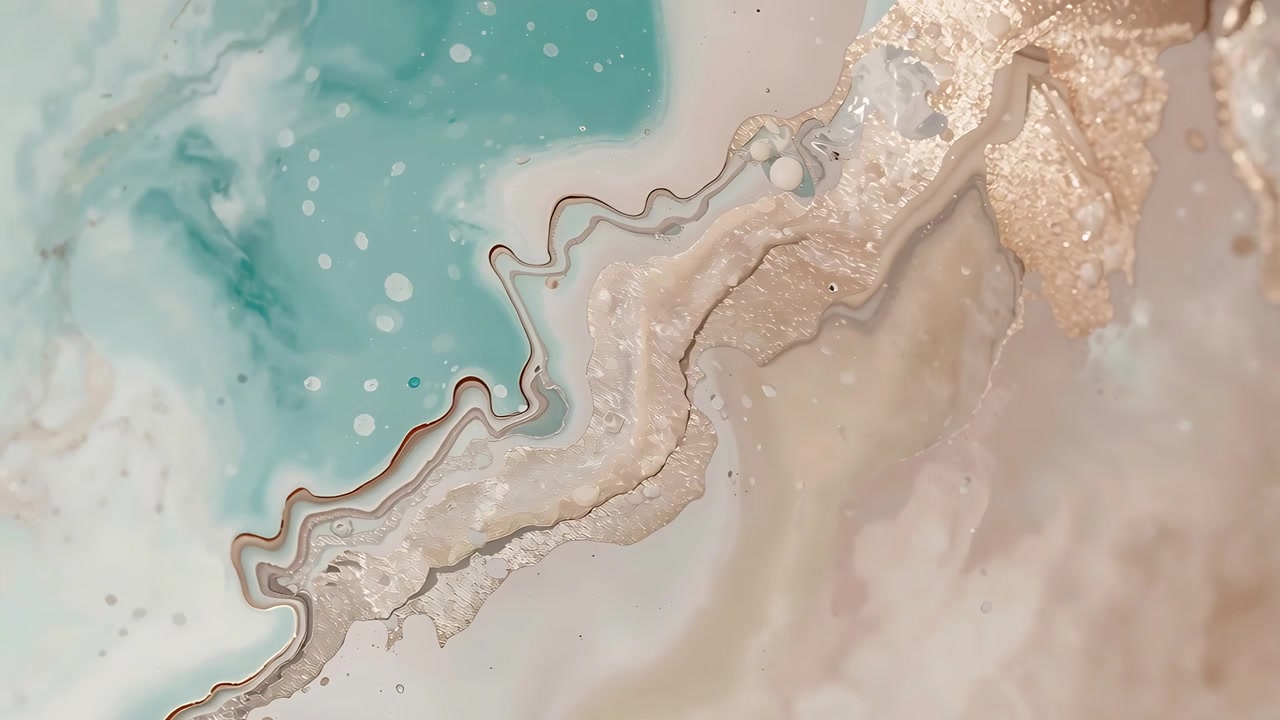 Shifting marbled pour artwork curling boundary after pouring on studio table, revealing gold flakes