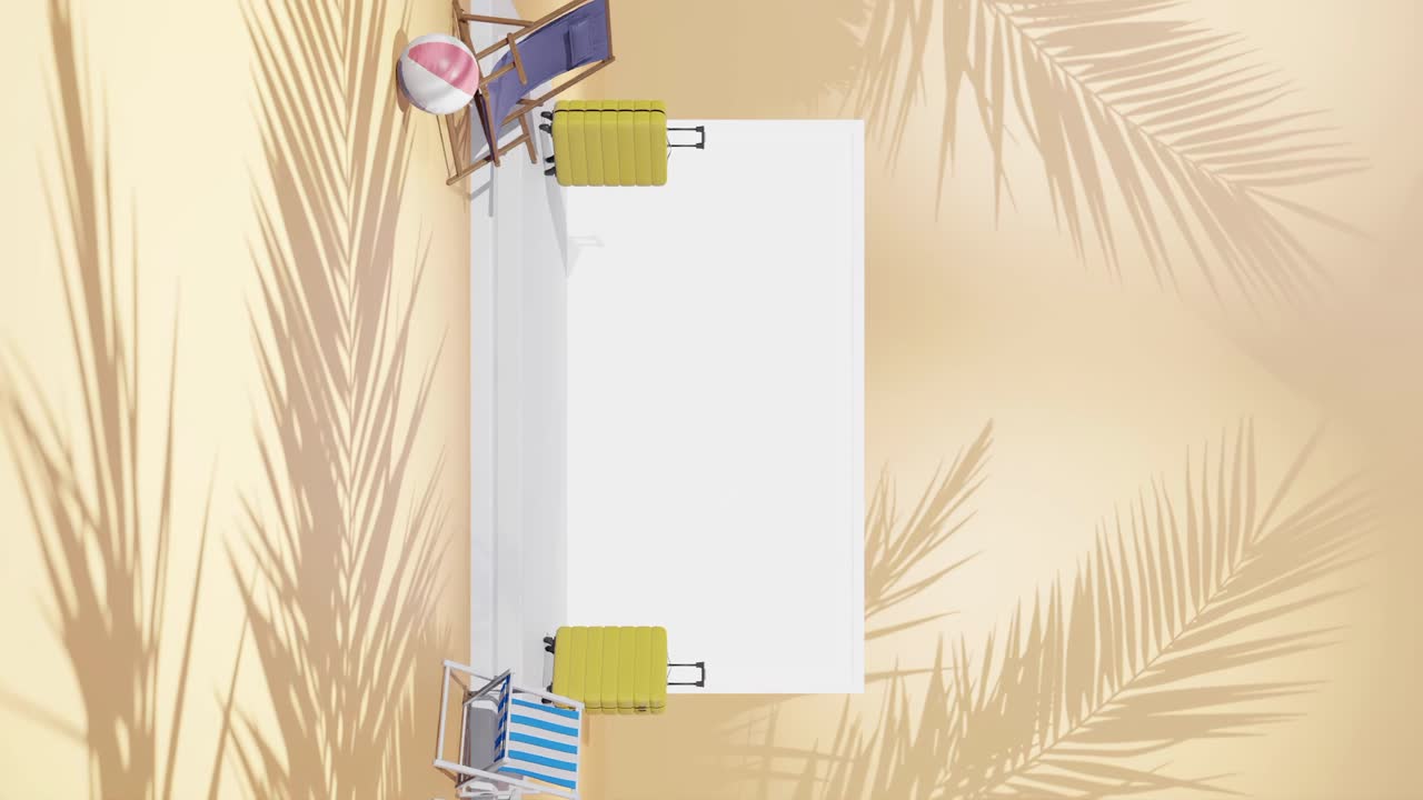 trabajo remoto concepto de viaje nómada digital con portátil y maleta en fondo de playa de palmeras tropicales renderización 3d