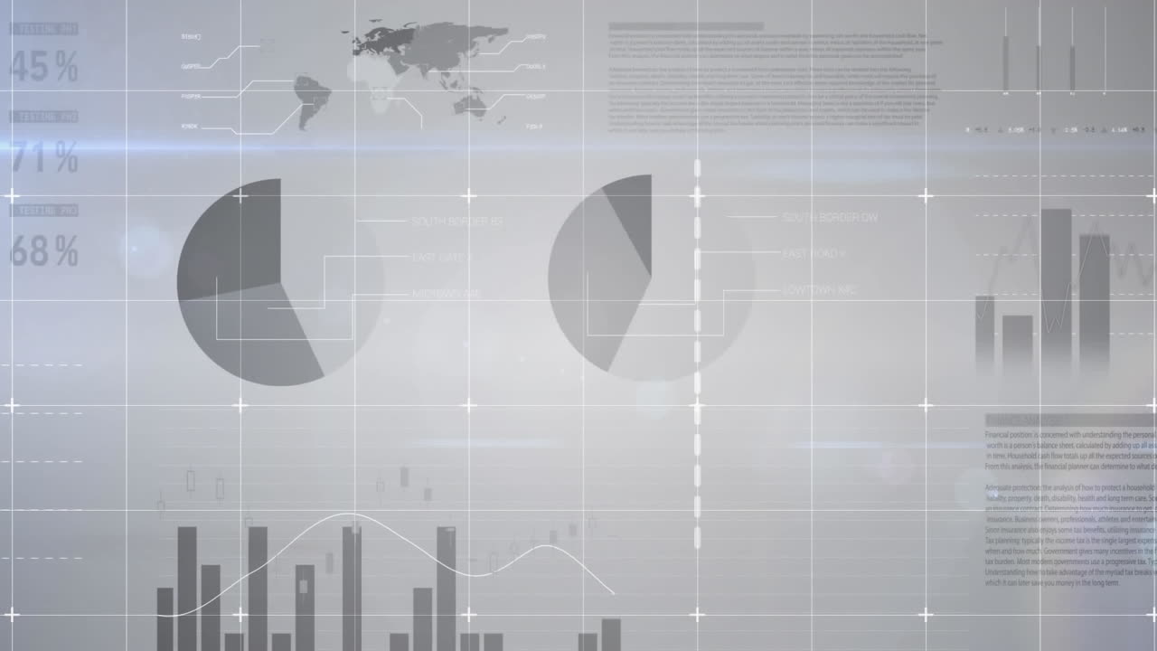 Animation of statistical data processing over house icon against grey background
