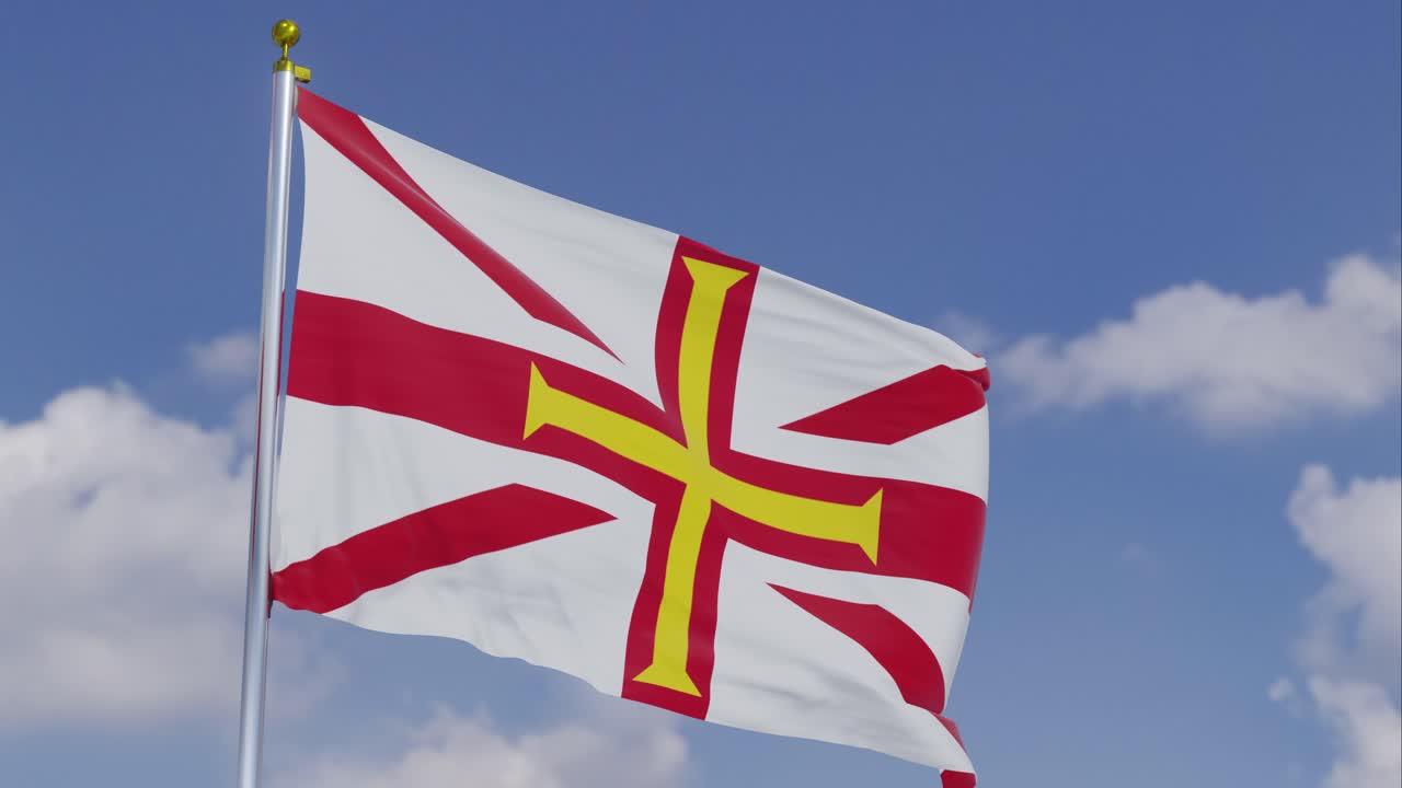 채널 섬의  ⁇ 발이 바람에 움직이고 배경에는  ⁇ 은 파란 하늘이 있고, 구름이 천천히 움직이고,  ⁇ 발 기둥, 느린 움직임