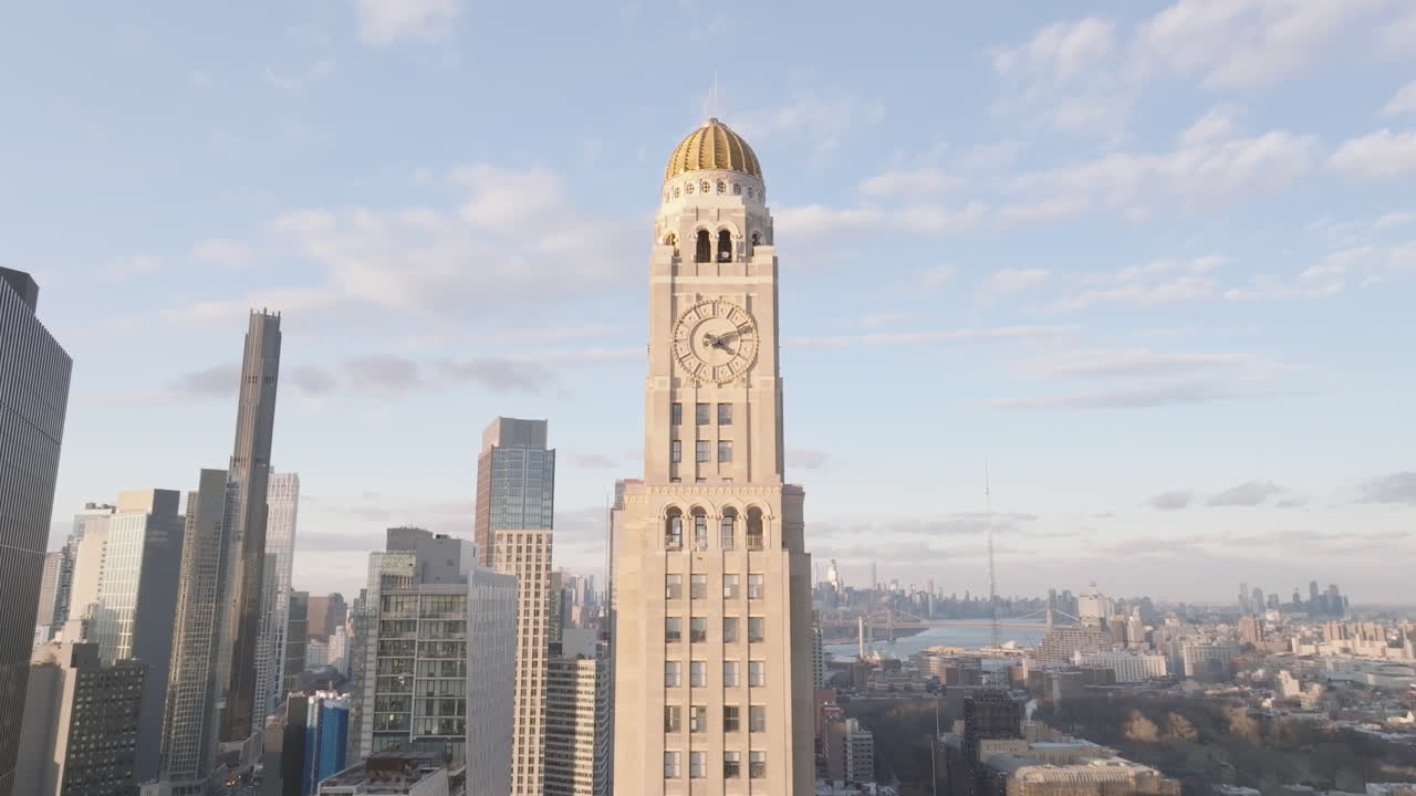 Aerial view of Brooklyn's One Hanson Place. Shot on a winter afternoon in New York City.