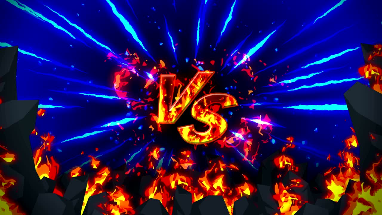 animación de fuego de dibujos animados. fondo de bucle de llama. competencia. juego de batalla. versus icono. vs icono.