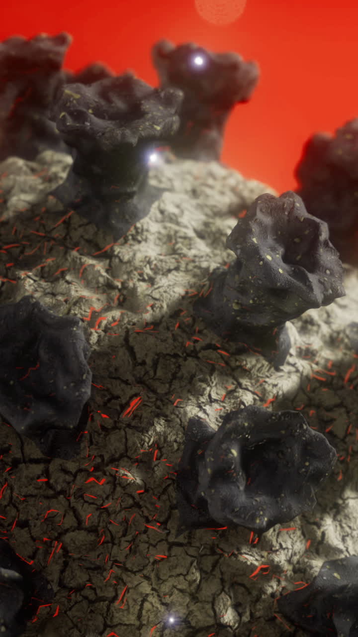 Close look at a virus structure with spikes and surface features