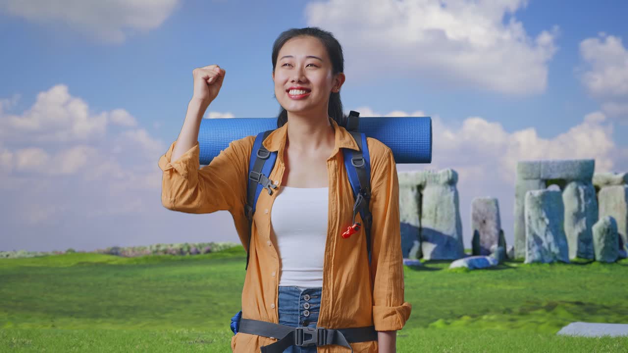 Excited Tourist at Stonehenge