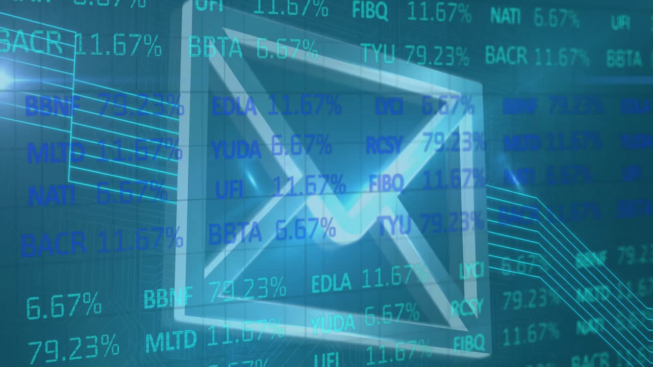 디지털 봉투 아이콘 위에서 변경되는 데이터의 애니메이션